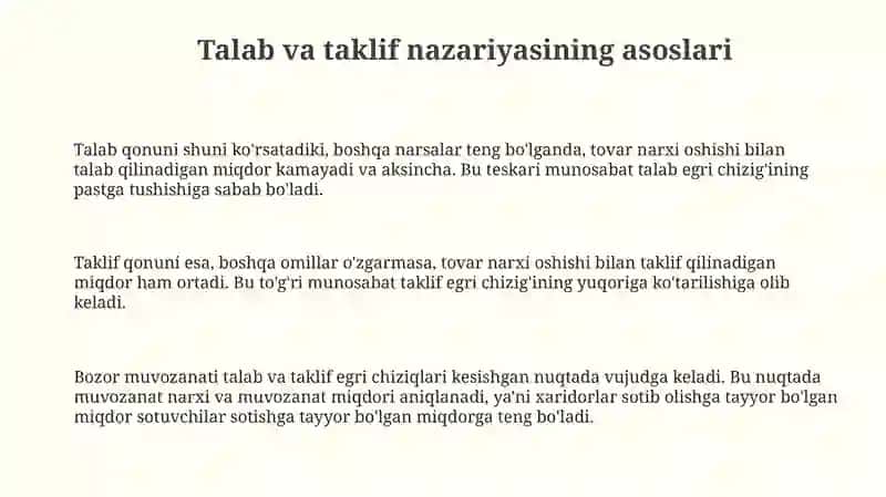 Talab va taklif nazariyasi bozor muvozanati 3