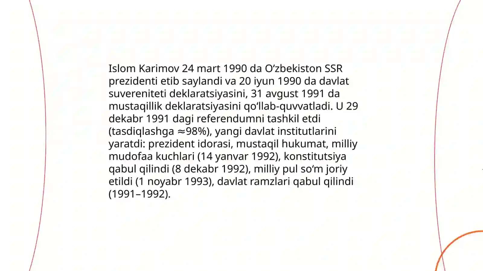 Mustaqil O‘zbekiston davlatining yuzaga kelishi va mustahkamlanishida I.Karimovning tarixiy xizmatlari 3