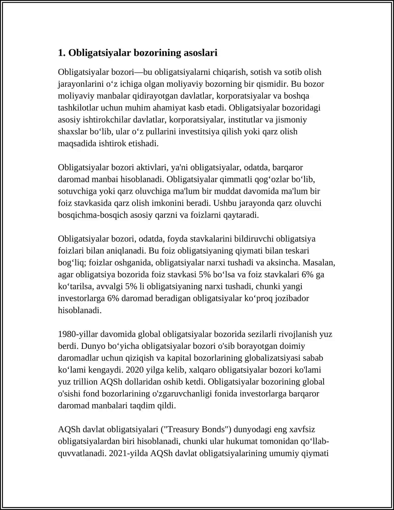 Obligatsiyalar bozorining asoslari 3