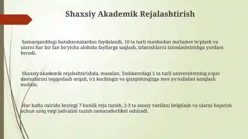 Shaxsiy Akademik Faoliyatni Tashkil Etish 3