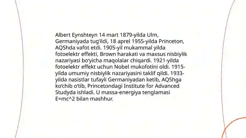 Nobel mukoton sovrindorlari A Eynshteyn va Rezerfondlarning hayoti va zamonaviy fizika taraqqiyotiga qoʻshgan hissasi 3