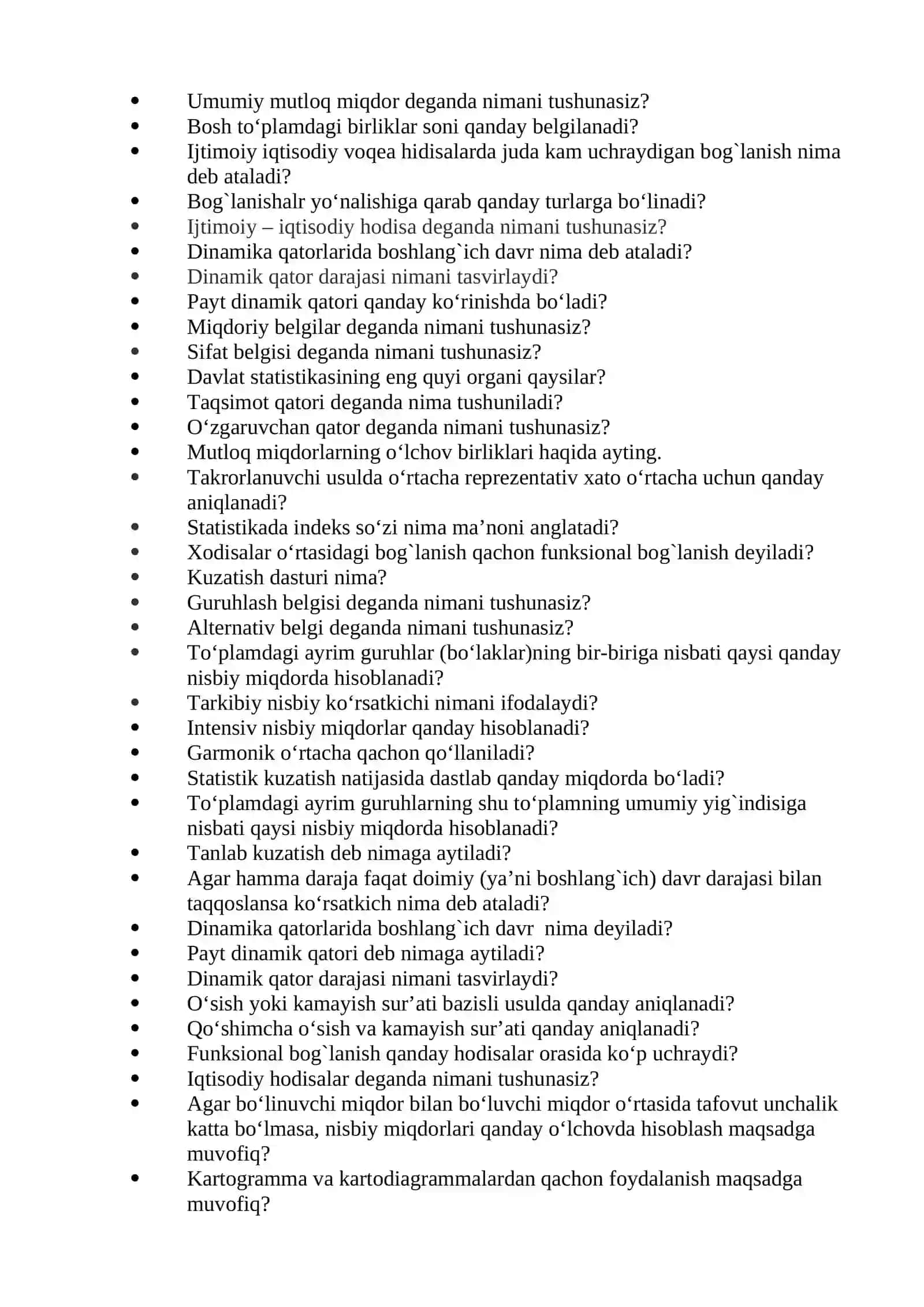 "Statistika” fanidan TEST 3