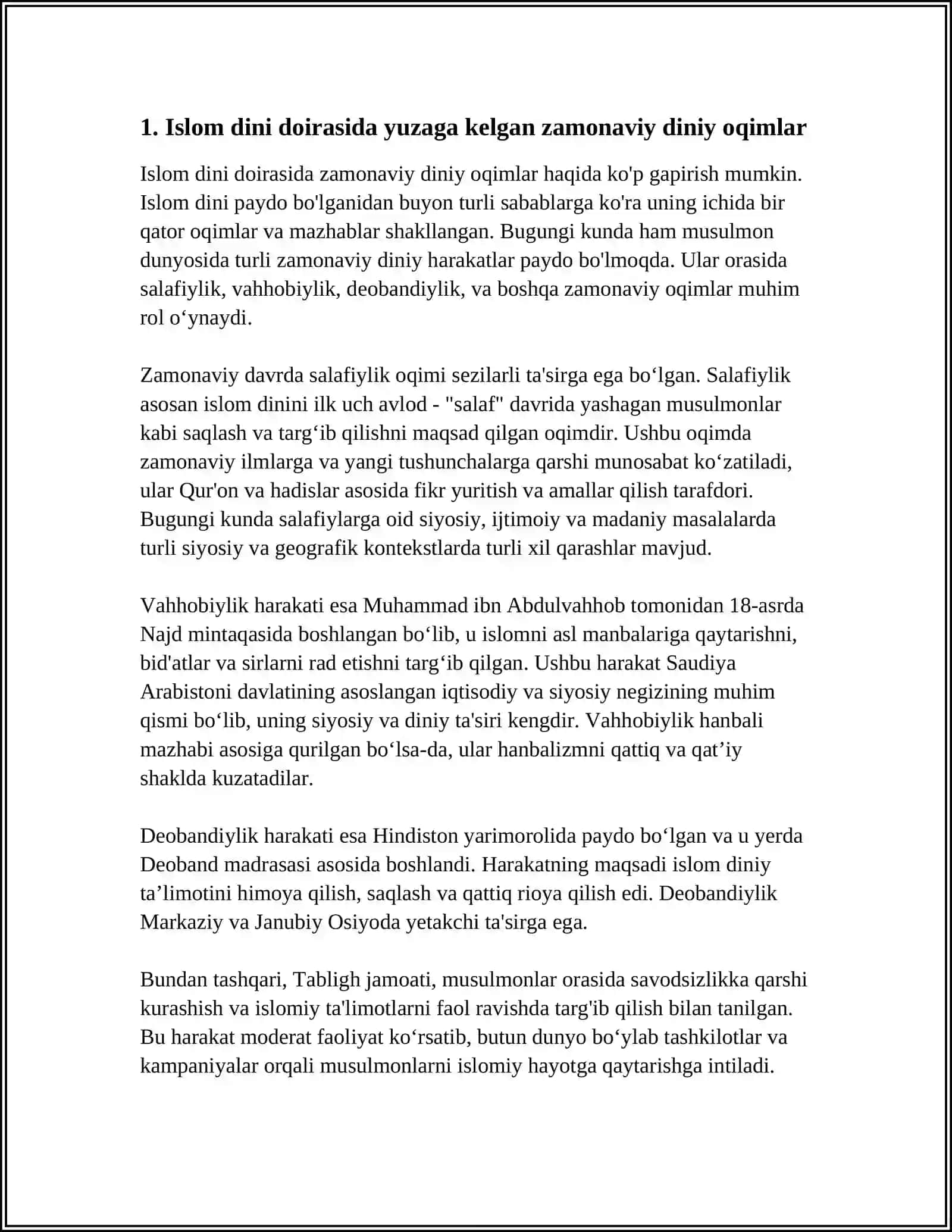 ISLOM DINI DOIRASIDA YUZAGA KELGAN YANGI DINIY XARAKAT VA OQIMLAR 3