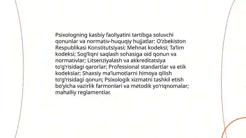 Psixologning kasbiy faoliyatini tashkil qilishda me'yoriy xujjatlar 3