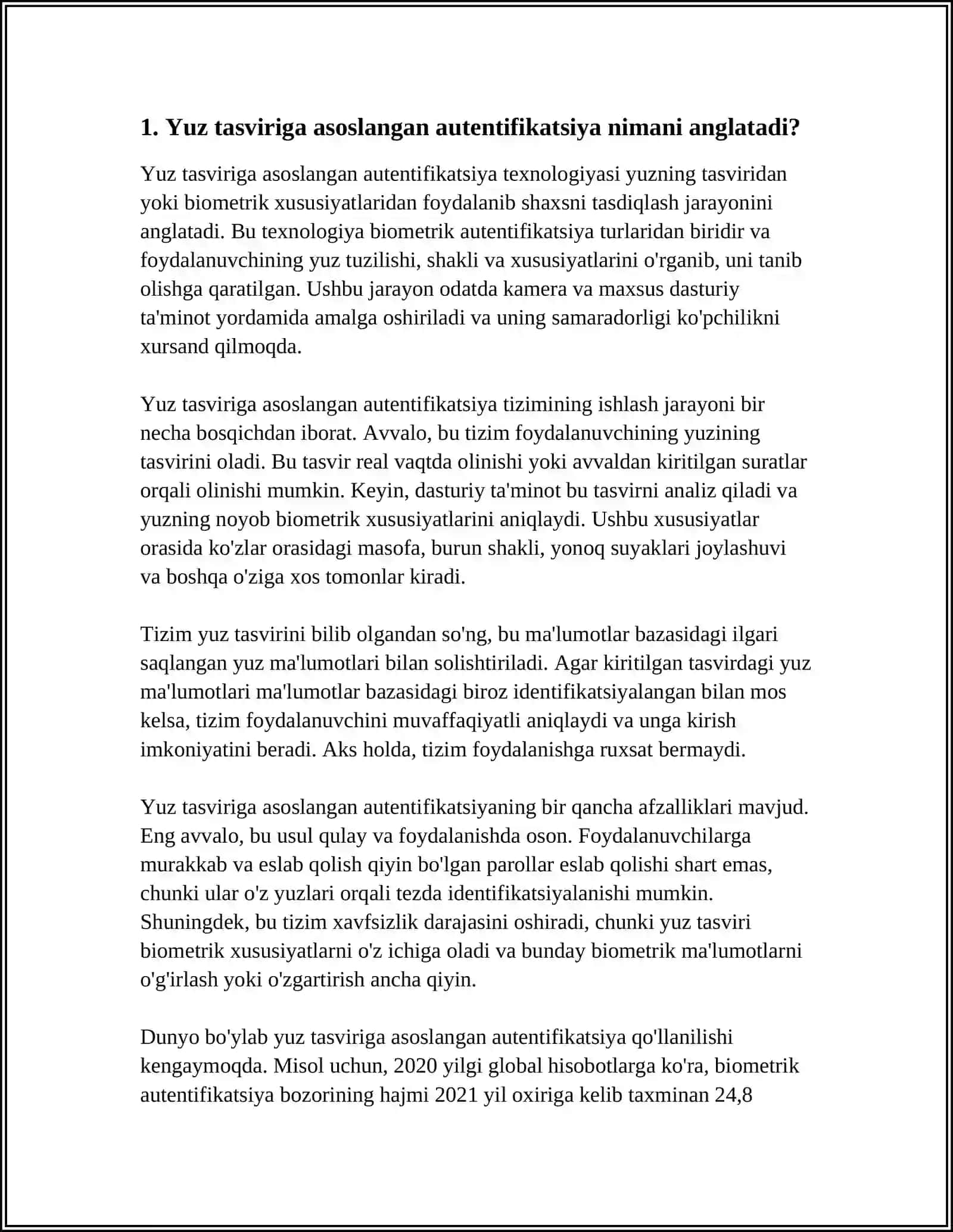 YUZ TASVIRIGA ASOSLANGAN AUTENTIFIKATSIYA USULI VA UNING XUSUSIYATLARI 3