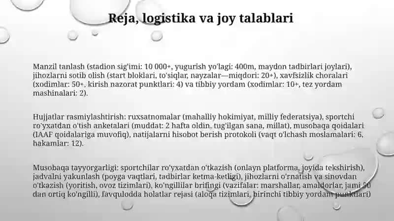 YENGIL ATLETIKA MUSOBAQALARGA OID HUJJATLARNI RASMIYLASHTIRISH TARTIBI MUSOBAQALARGA TAYORLASH 3