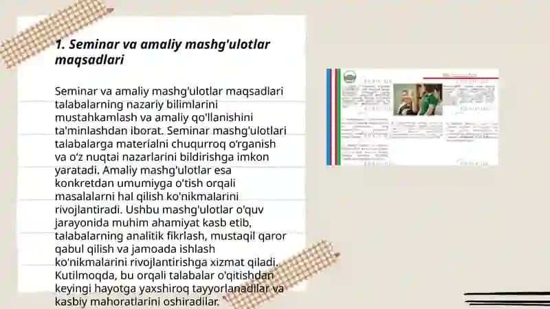 Seminar va amaliy mashg'ulotlarni o'tkazish texnologiyasi 3