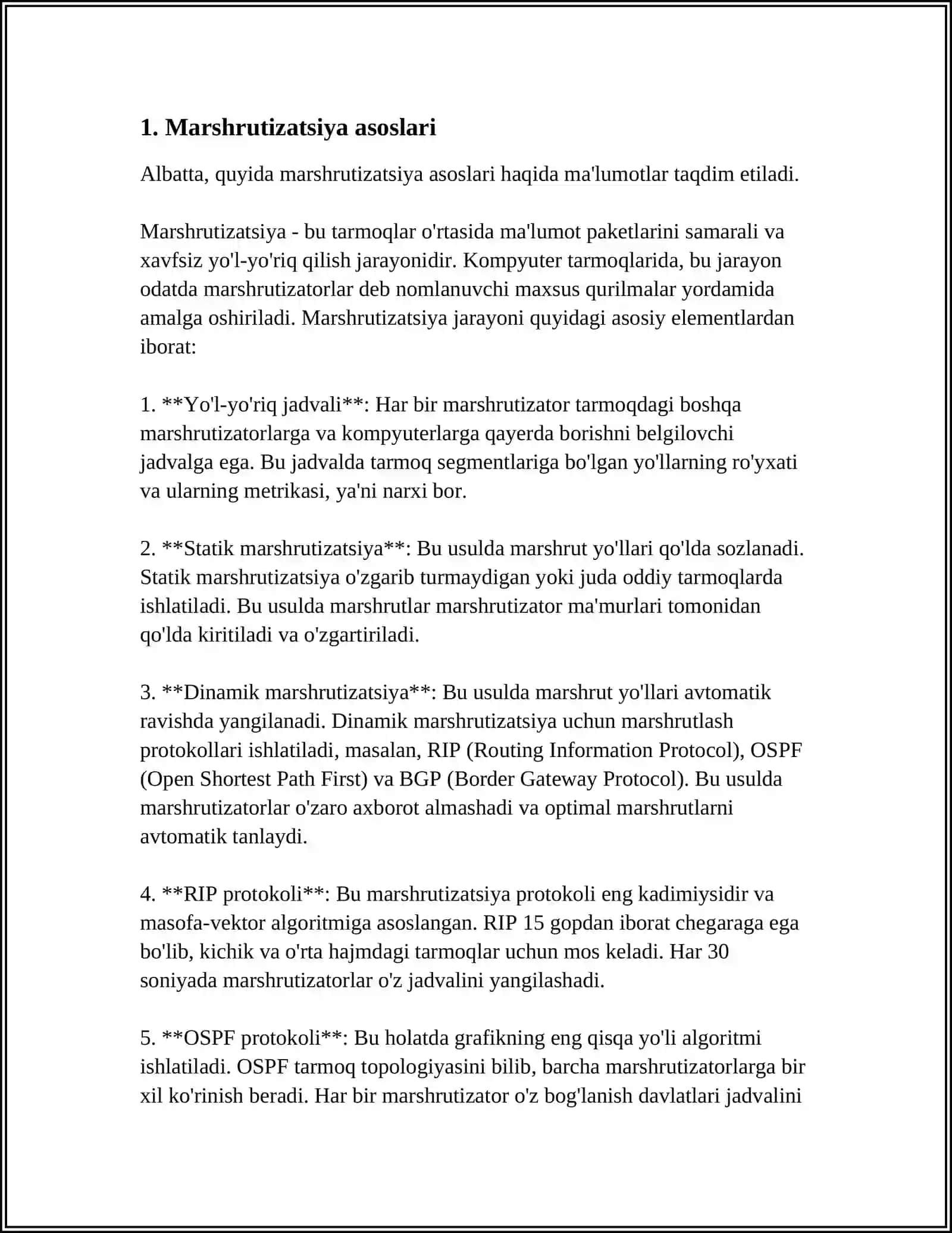 ROUTERLAR VA ULARNING ISHLASH PRINSIPINI CISCO PACKET TRACERDA ROUTERLAR SOZLAMALARI 3