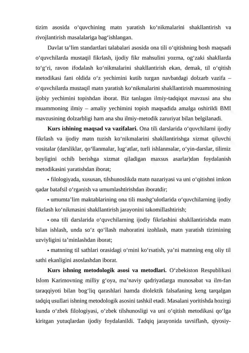 ONA TILINI O'QITILISHDA O'QUVCHILARNING IJODIY TAFAKKURINI RIBOJLANTIRISHDA BADIY MATIN BILAN ISHLASHNING AHAMYATI 3