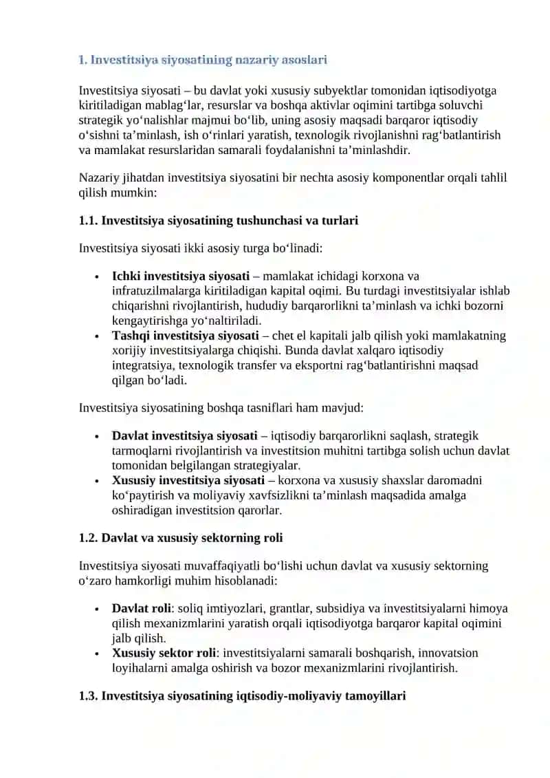 Investitsiya Siyosati va uning Iqtisodiy Ahamiyati 3