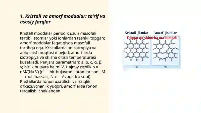 Kristall va amorf moddalar farqlari 3