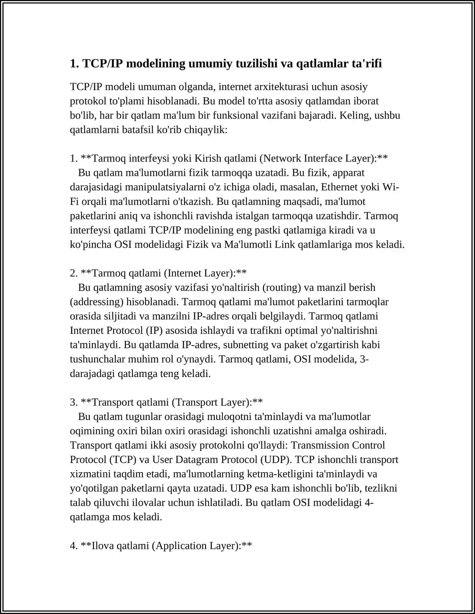 TCP/IP MODELINING QATLAMLARI VA ULARNING VAZIFALARI 3