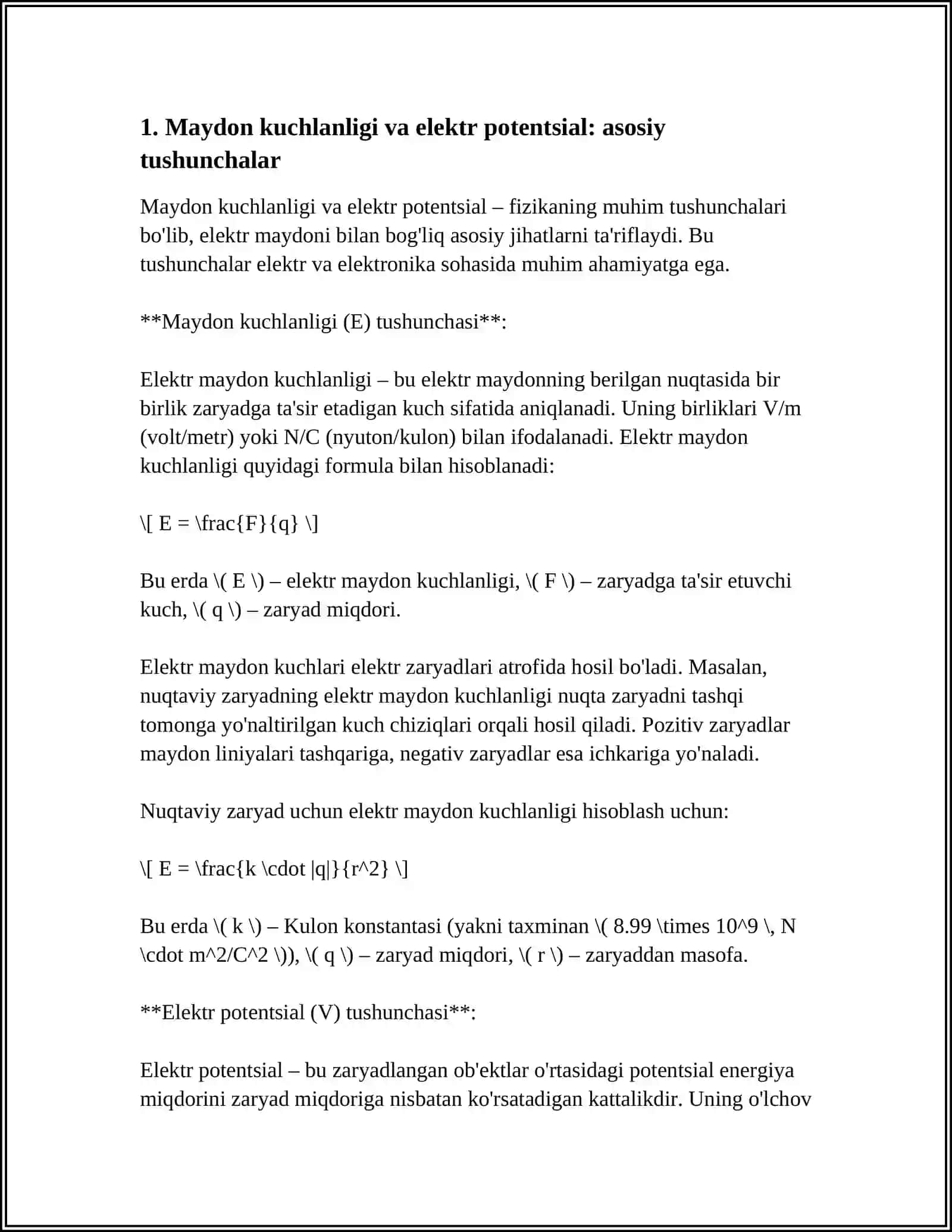 Maydon kuchlanligi va elektr potentsial 3