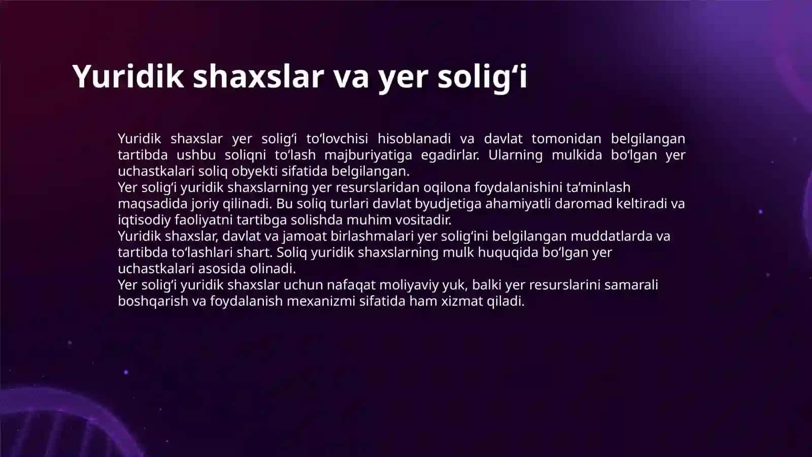 YURIDIK SHAXSLARDAN OLINADIGAN YER SOLIG'I 3