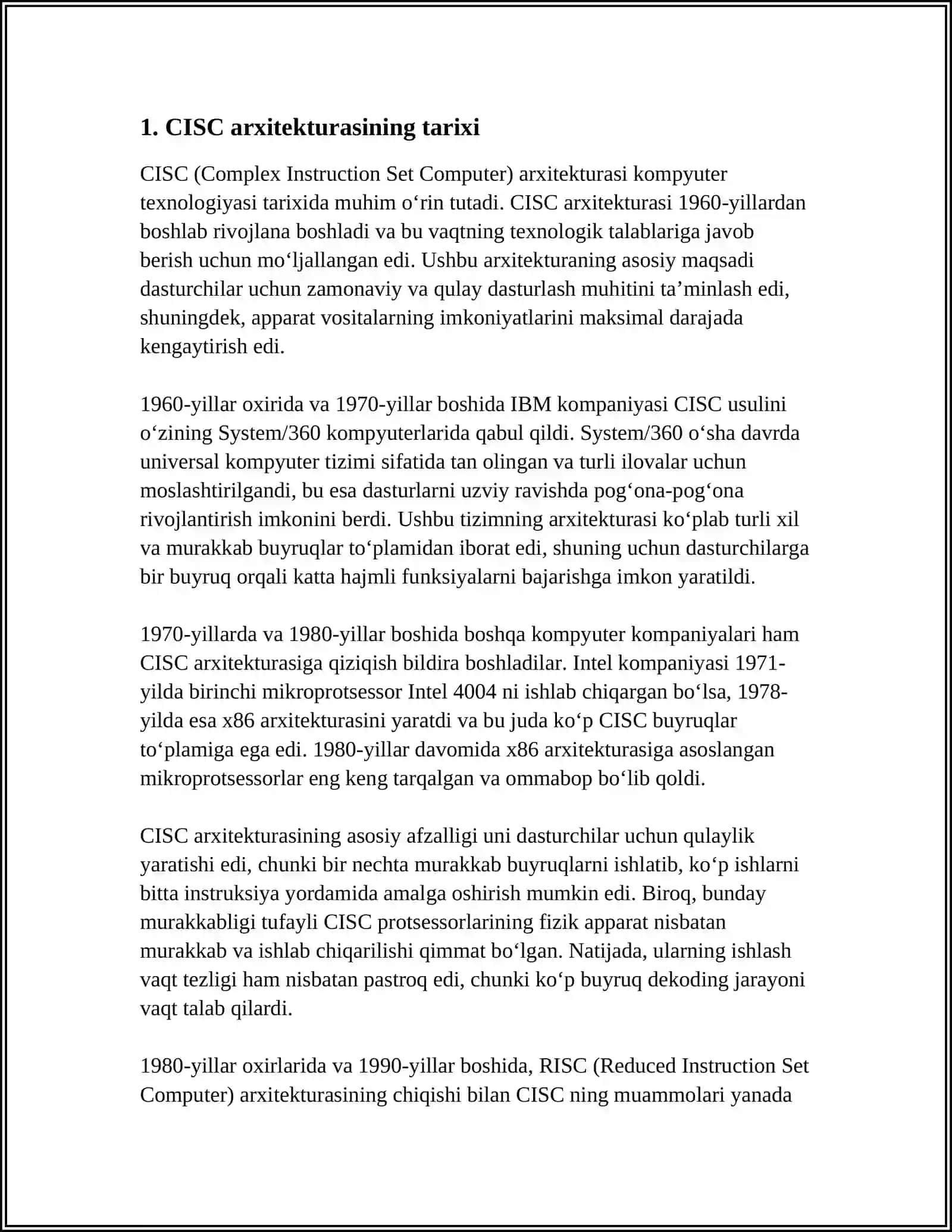KOMPYUTER BUYRUQLARINING BAZAVIY TIZIMI: CISC ARXITEKTURASI 3
