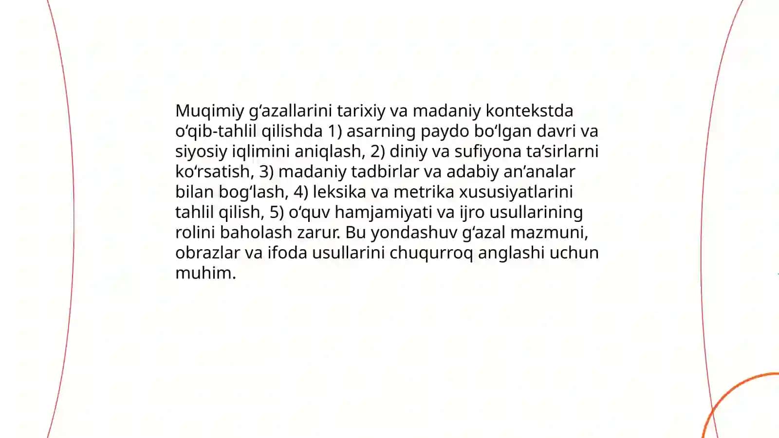 Muqimiy g‘azallarini ifodali o‘qish va sharhlash 3