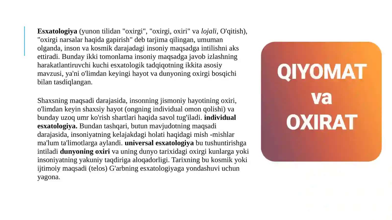 Esxatologiya mohiyati  Qiyomat va Oxirat dunyosi 3