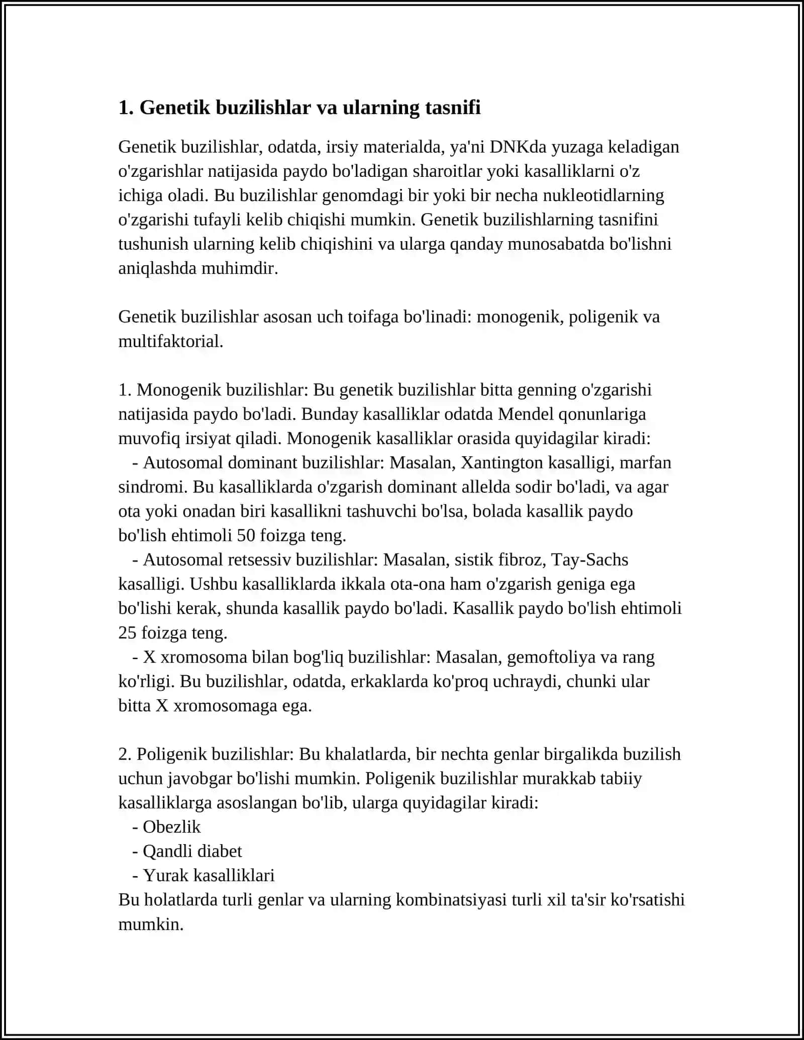 GENETIK BUZILISHLAR.MUTATSIYALAR.MENDEL BUZILISHLARI.IRSIY KOʻP OMILLI BUZILISHLAR.IRSIY NOKLASSIK MONOGEN KASALLIKLAR 3