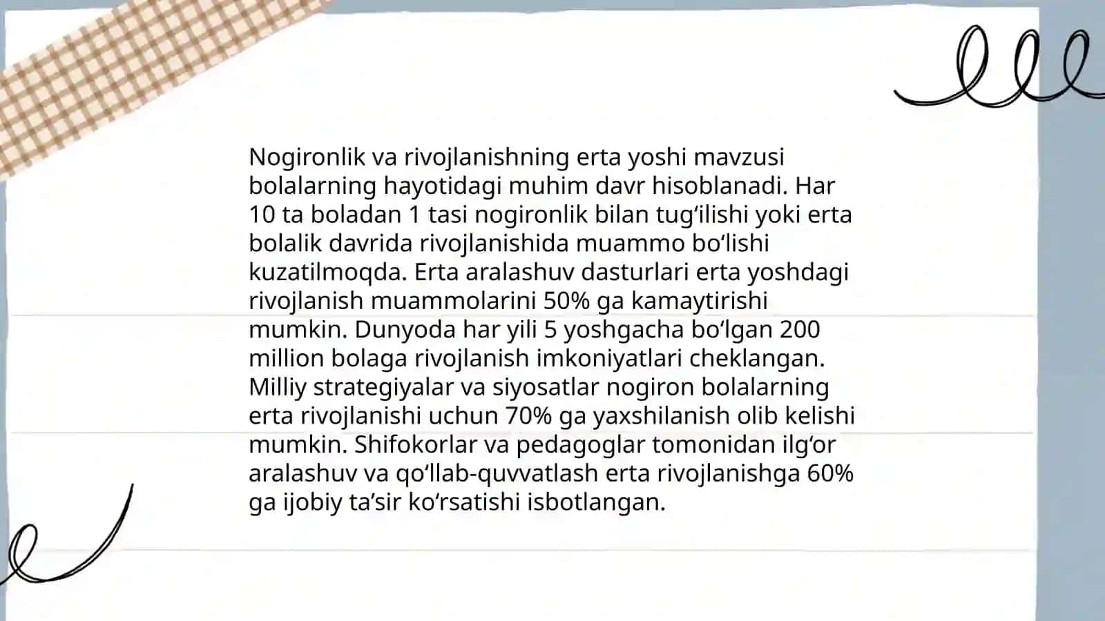 Nogironlik va rivoylanishning erta yoshi 3