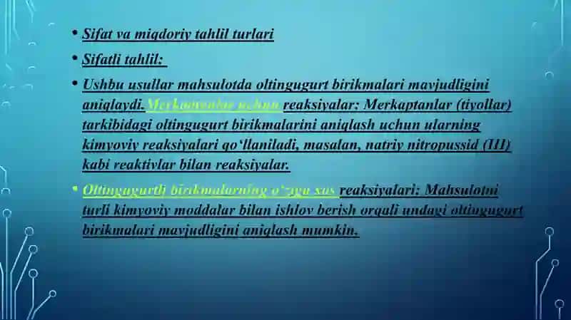 Neft va neft mahsulotlari tarkibidagi oltingugurt birikmalari niqobi 3