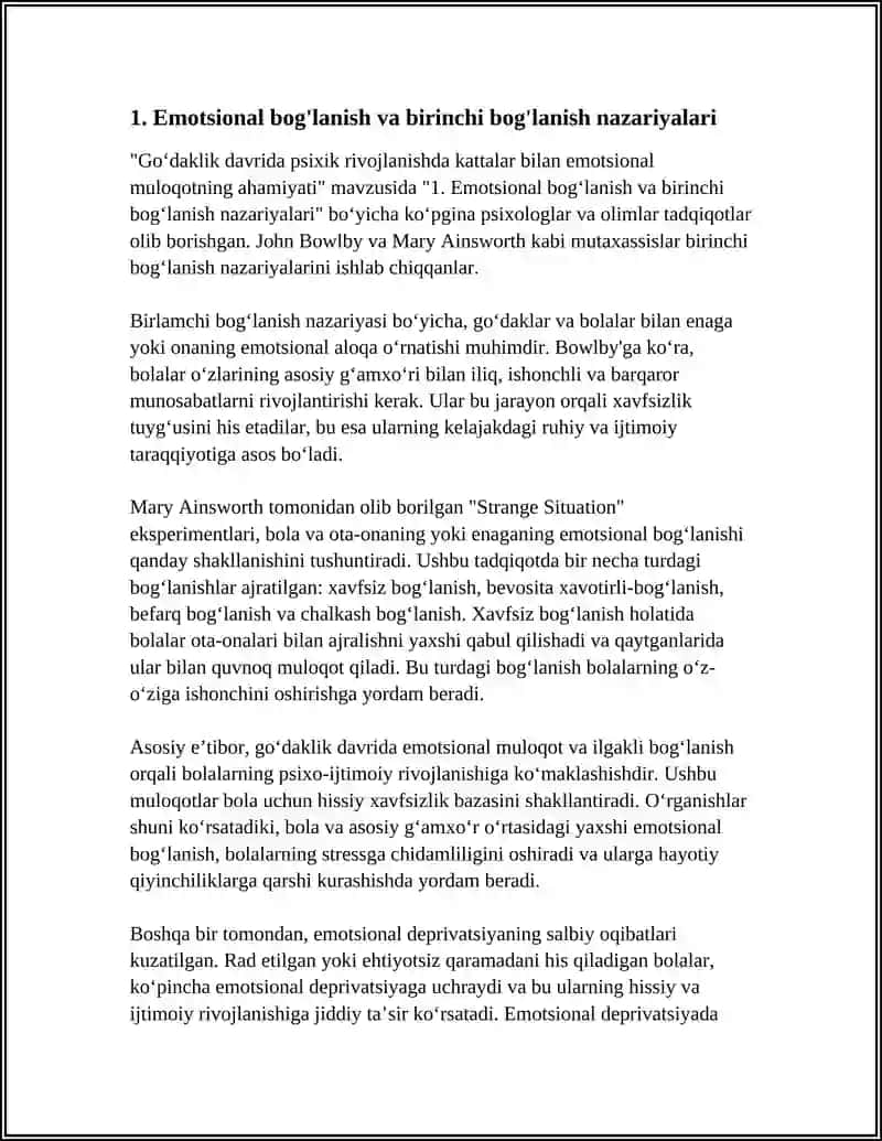 GO'DAKLIK DAVRIDA PSIXIK RIVOJLANISHDA KATTALAR BILAN EMOTSIANOL MULOQOTNING AHAMIYATI ( EMOTSIANOL DEPRIVATSIYANING SALBIY OQIBATLARI) 3