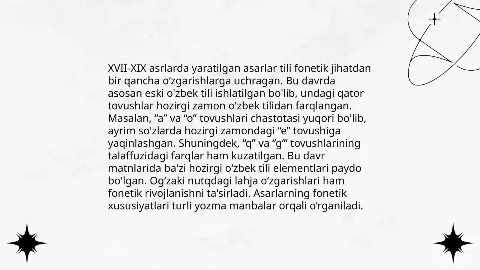 XVII-XIX asrlarda yaratilgan asarlar tili fonetikasi, leksikologiyasi, morfologiyasi va sintaksisi 3