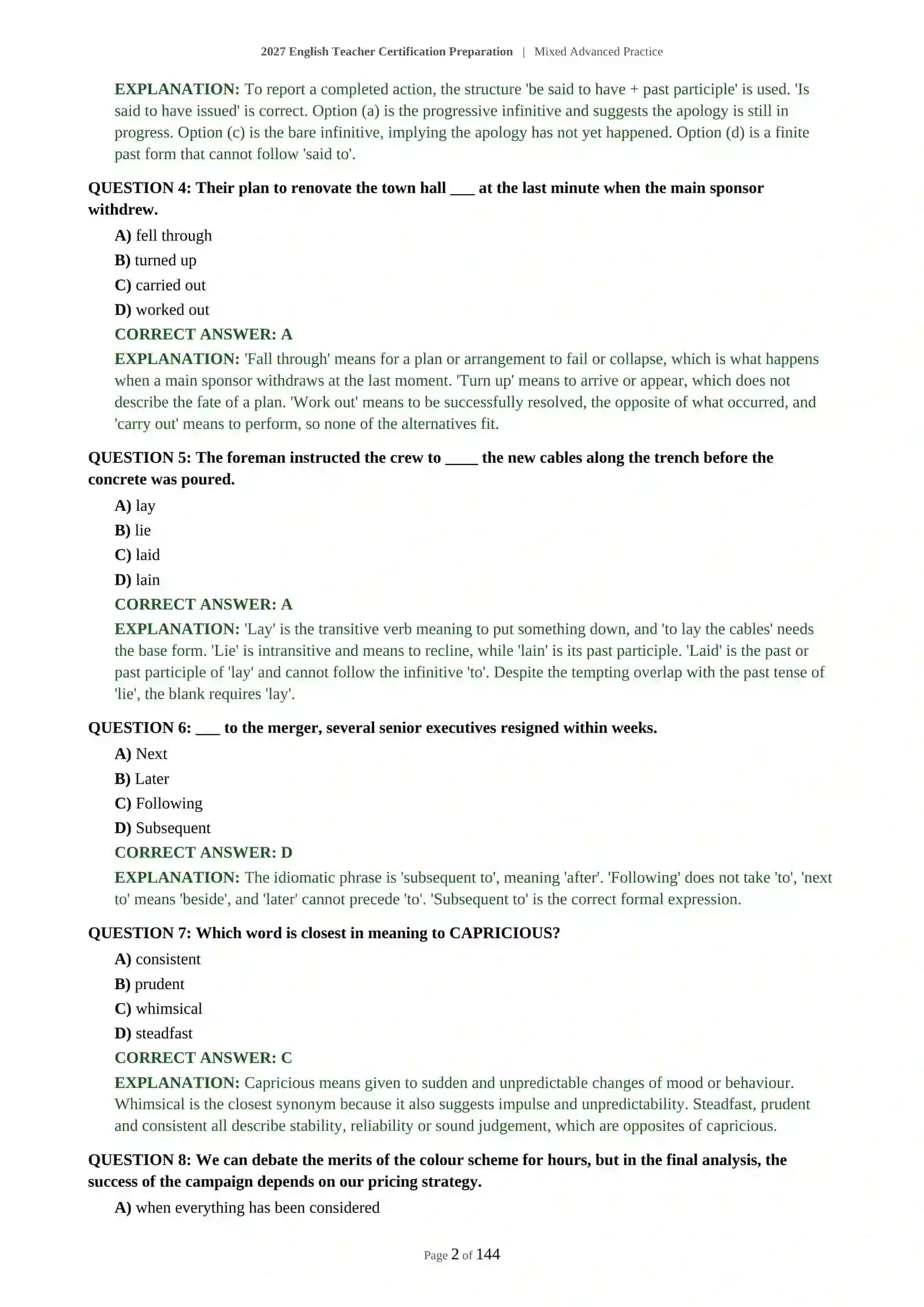 2027 English Teacher Certification Preparation | Mixed Advanced Practice 3