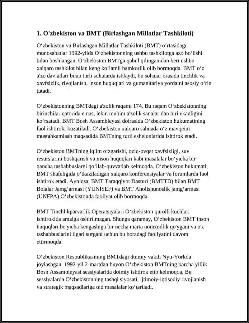 O'ZBEKISTONNING XALQARO TASHKILOTLAR BILAN HAMKORLIK ALOQALARI 3