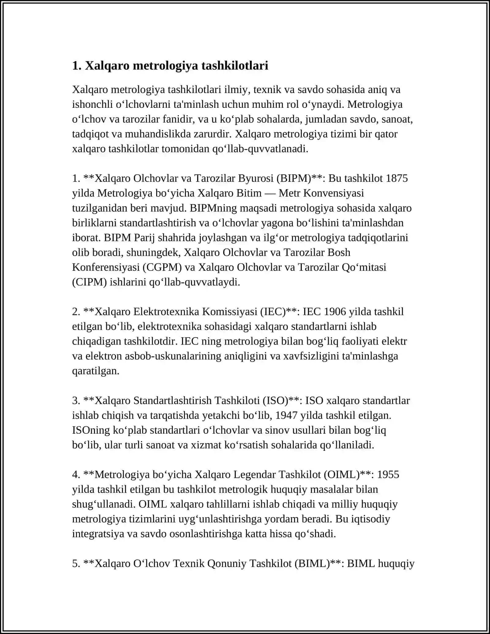 METROLOGIYA VA STANDARTLASHTIRISH BO'YICHA XALQARO TASHKILOTLAR 3