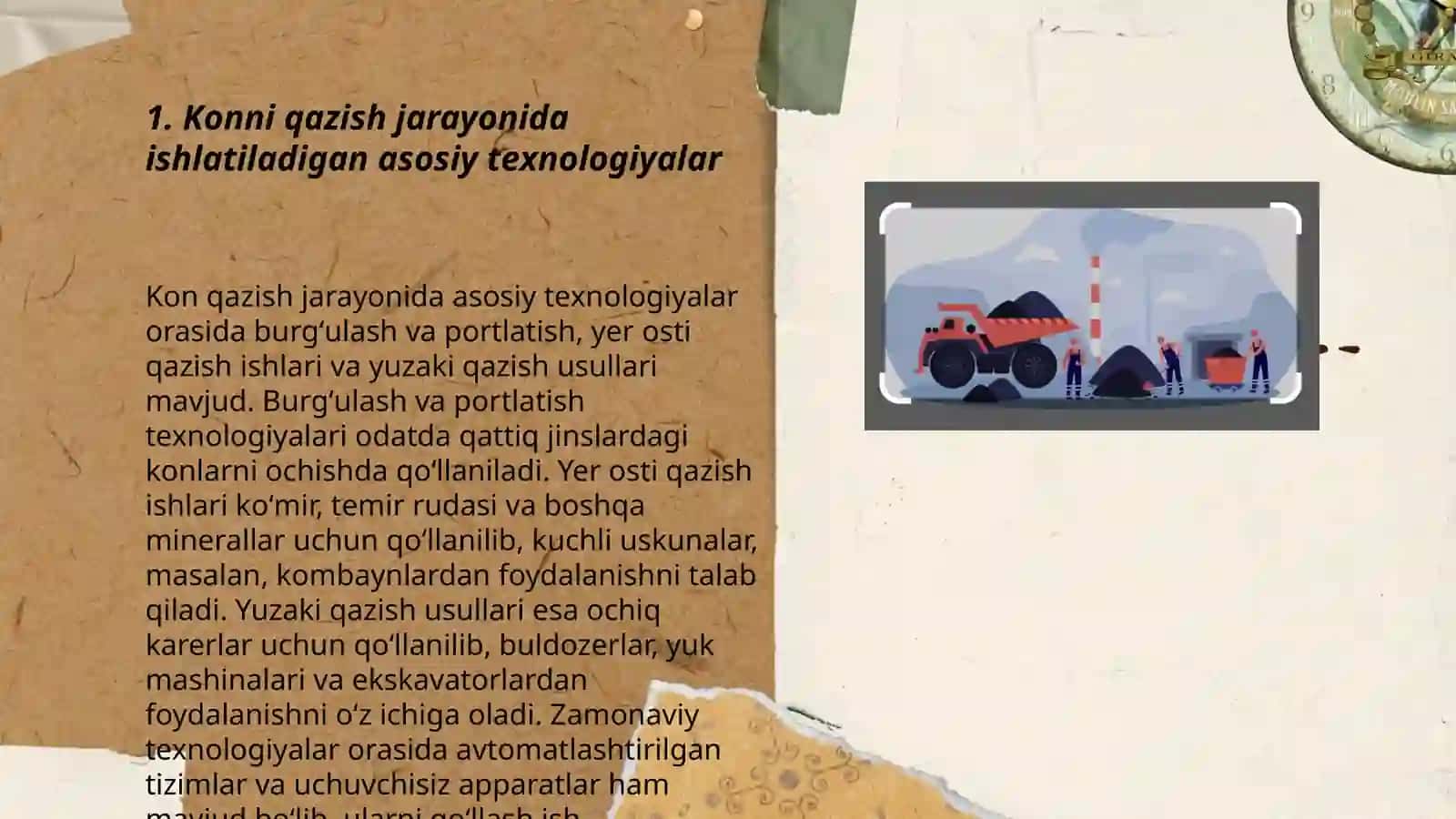 Konni qazish texnologik jarayonlarini mexanizatsiyalash va muofiq bolgan jihozlarni tanlash 3