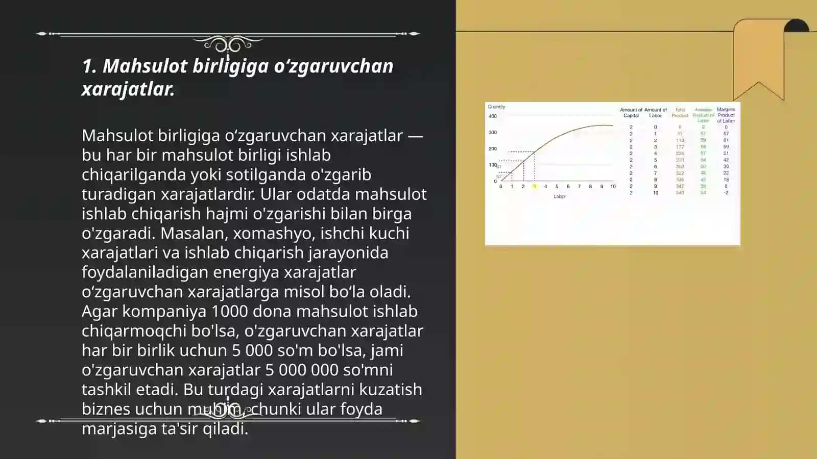 Mahsulot birligiga o‘zgaruvchan xarajatlarning chegaraviy miqdorlari qanday aniqlanadi 3
