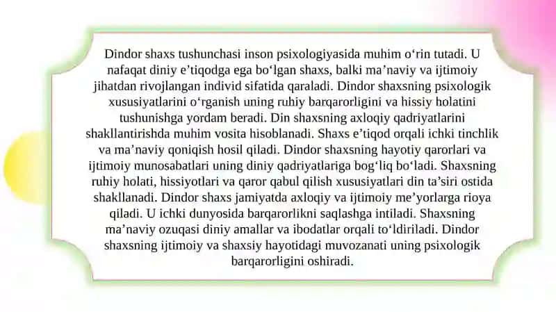Dindor shaxsiga xos psixologik xususiyatlar. 3