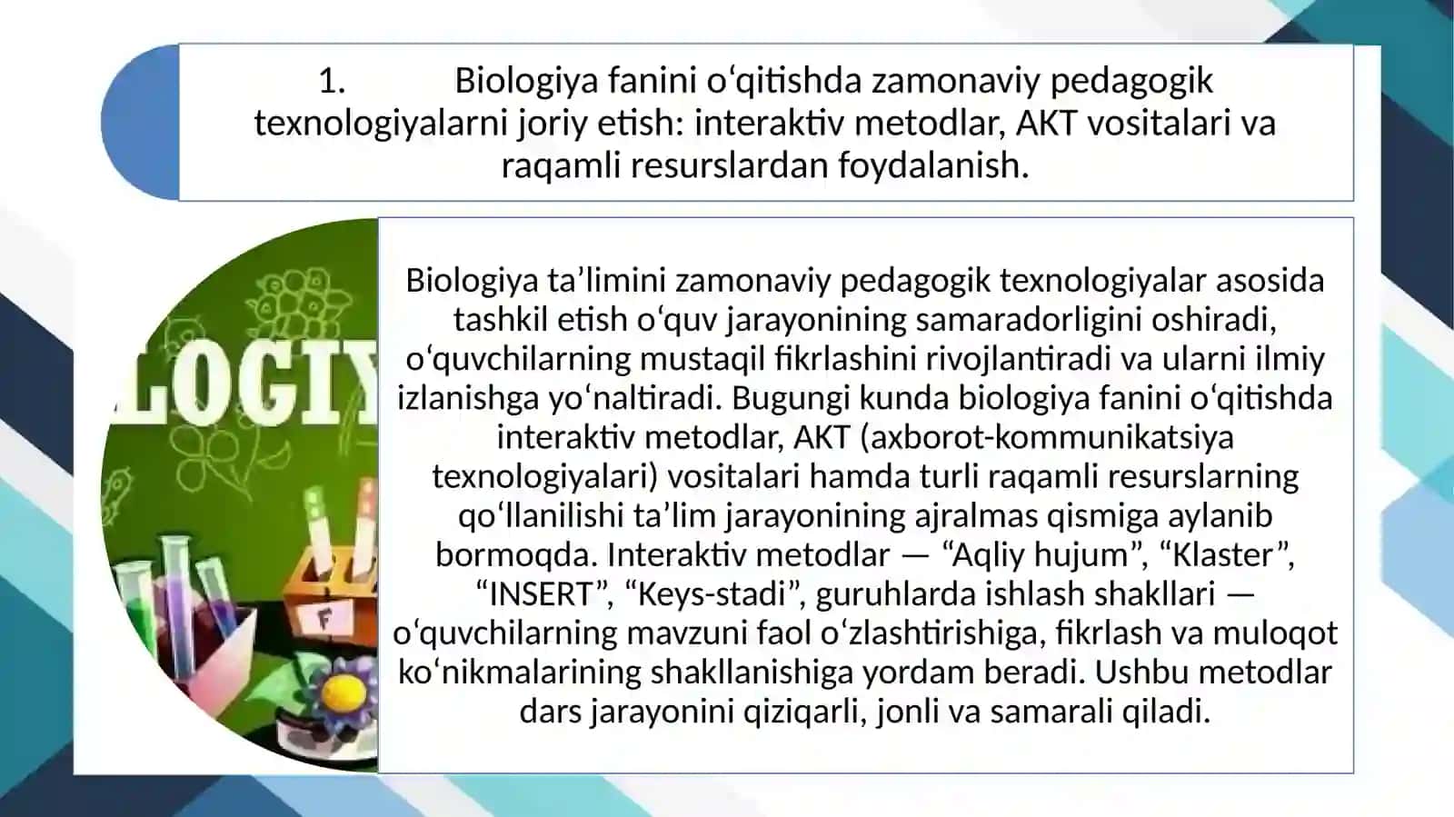 Biologiya fanini o'qitishni takomillashtirish yo'llari 3