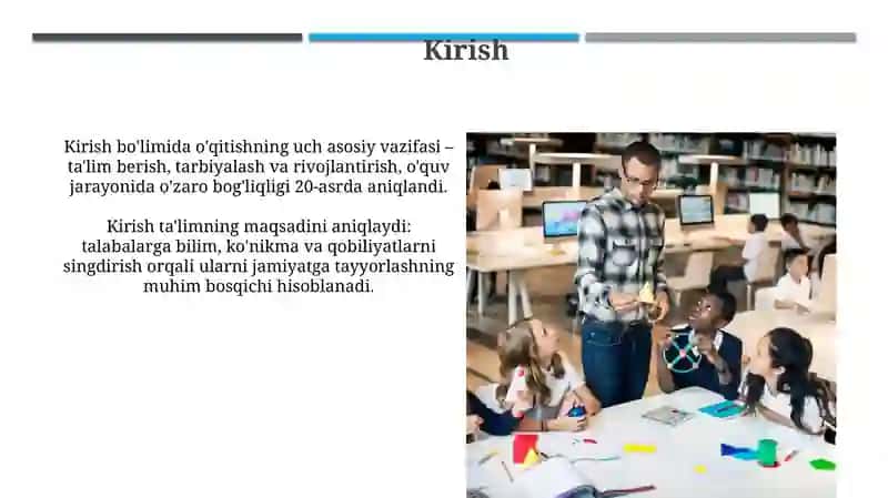 O‘qitishning ta’lim-tarbiyaviy va rivojlantiruvchi vazifalari: bilim, malaka va ko‘nikma 3