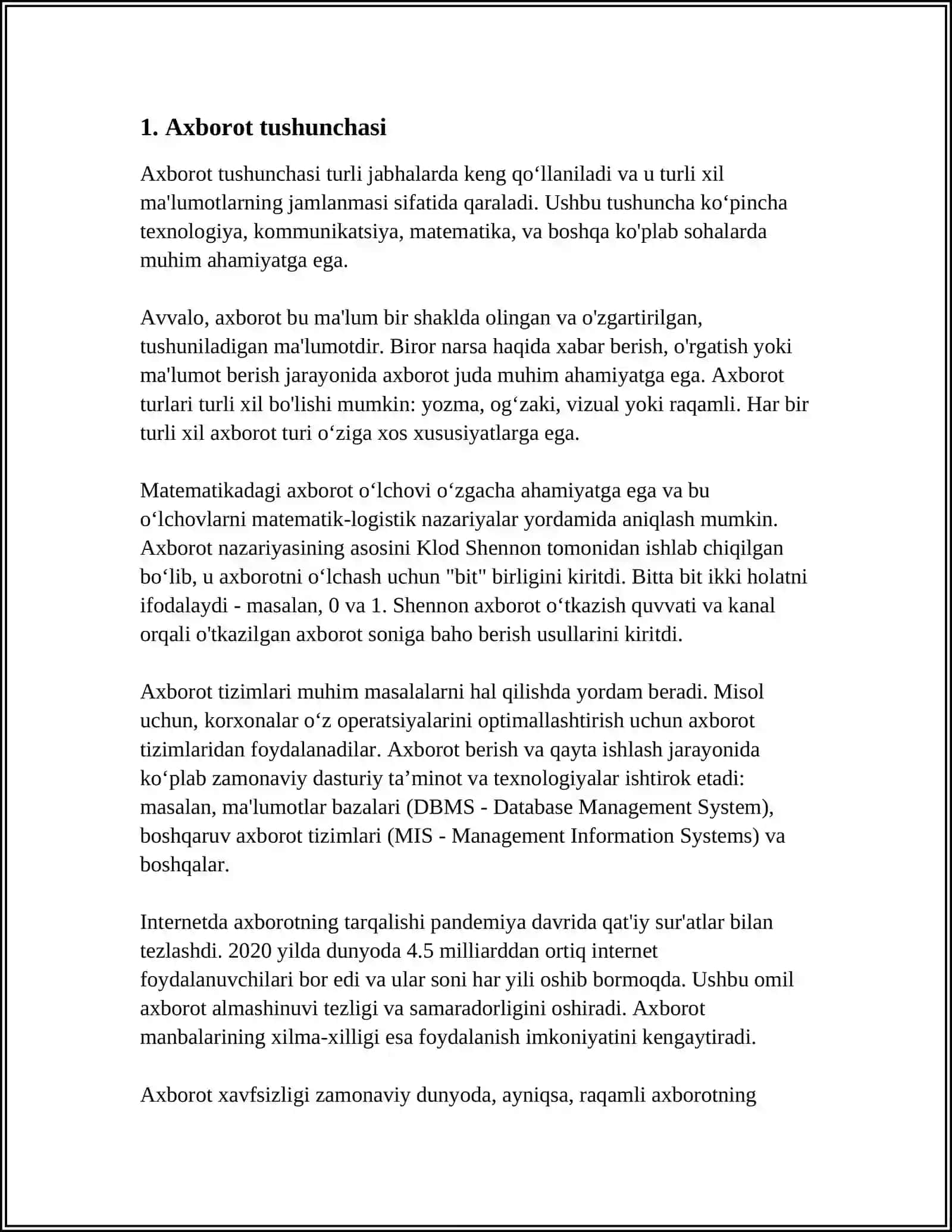 AKADEMIK YOZUV VA AXBOROT. AXBOROT TURLARI 3