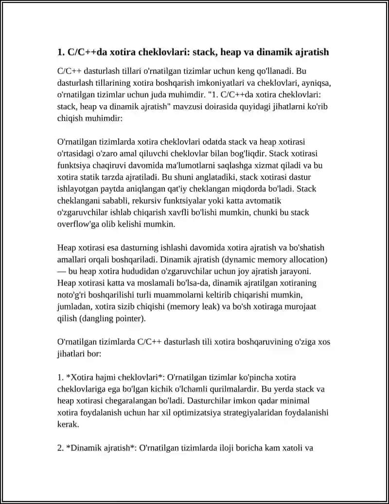 O’RNATILGAN TIZIMLARNI DASTURLASH UCHUN C/C++ TILINING XUSUSIYATLARI VA OPTIMIZATSIYALARI 3