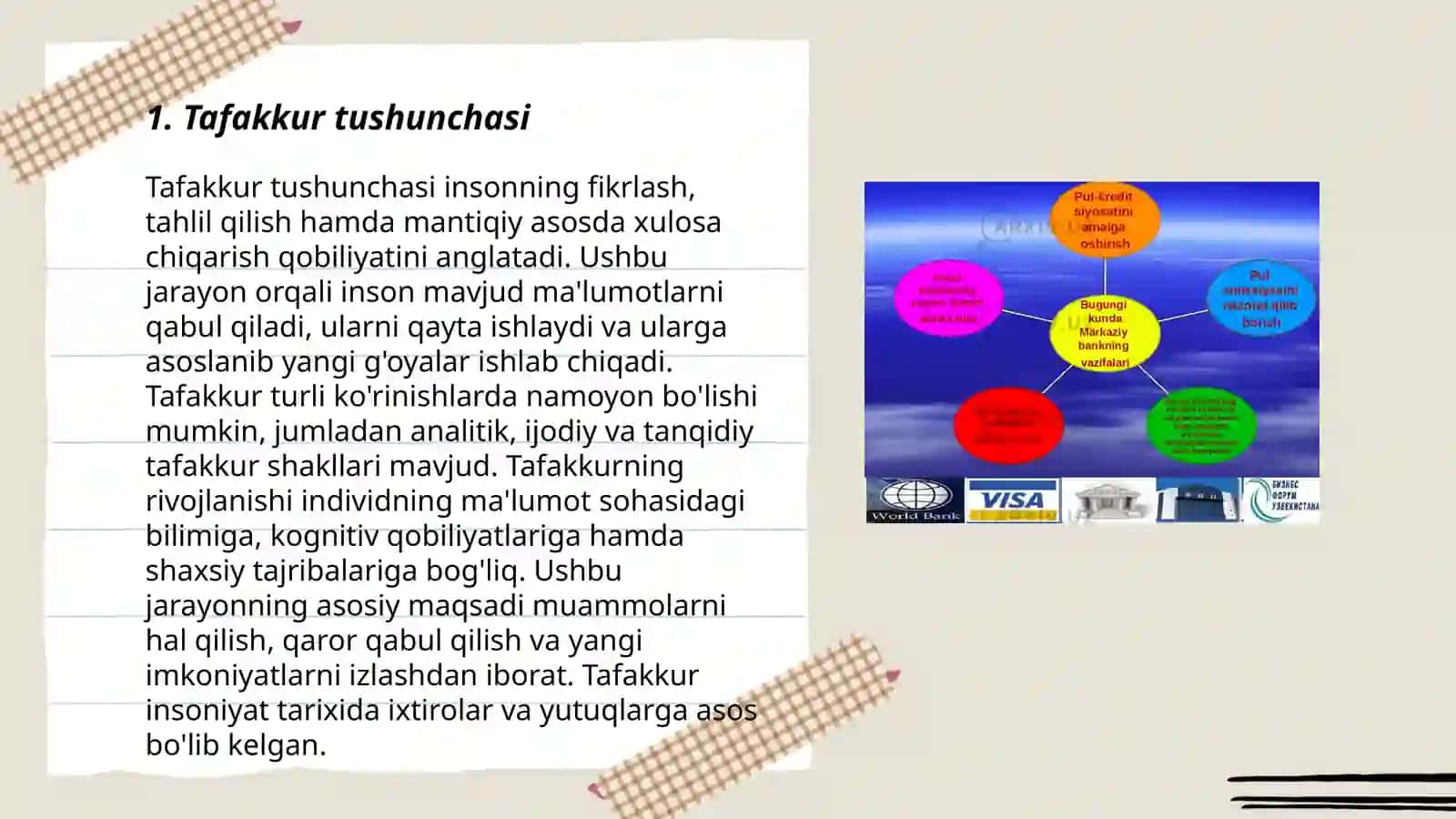 Tafakkur turlari, operatsiyalari, shakllari va sifatlari 3