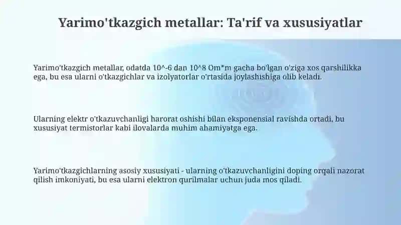 Yarim oʻtkazgich metallarning tahliliy taqdimot 3