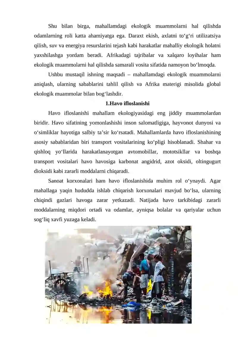 Mening mahallamdagi ekologik muammolar. Afrika Materigi 3