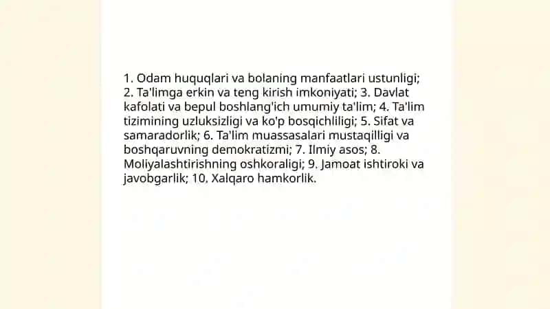 Ta'lim yo'nalishidagi davlat qonunlarini va ko‘rsatmalarini o‘rganish 3