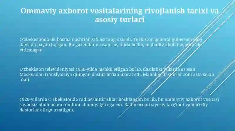 Oʻzbekiston Respublikasida ommaviy axborot vositalarining faoliyat 3