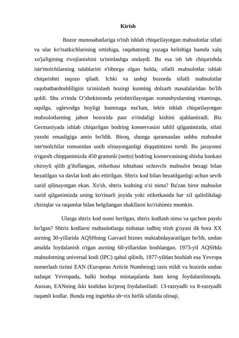 Mahsulot haqidagi ma'lumotlarni standartlash va kodlash 3