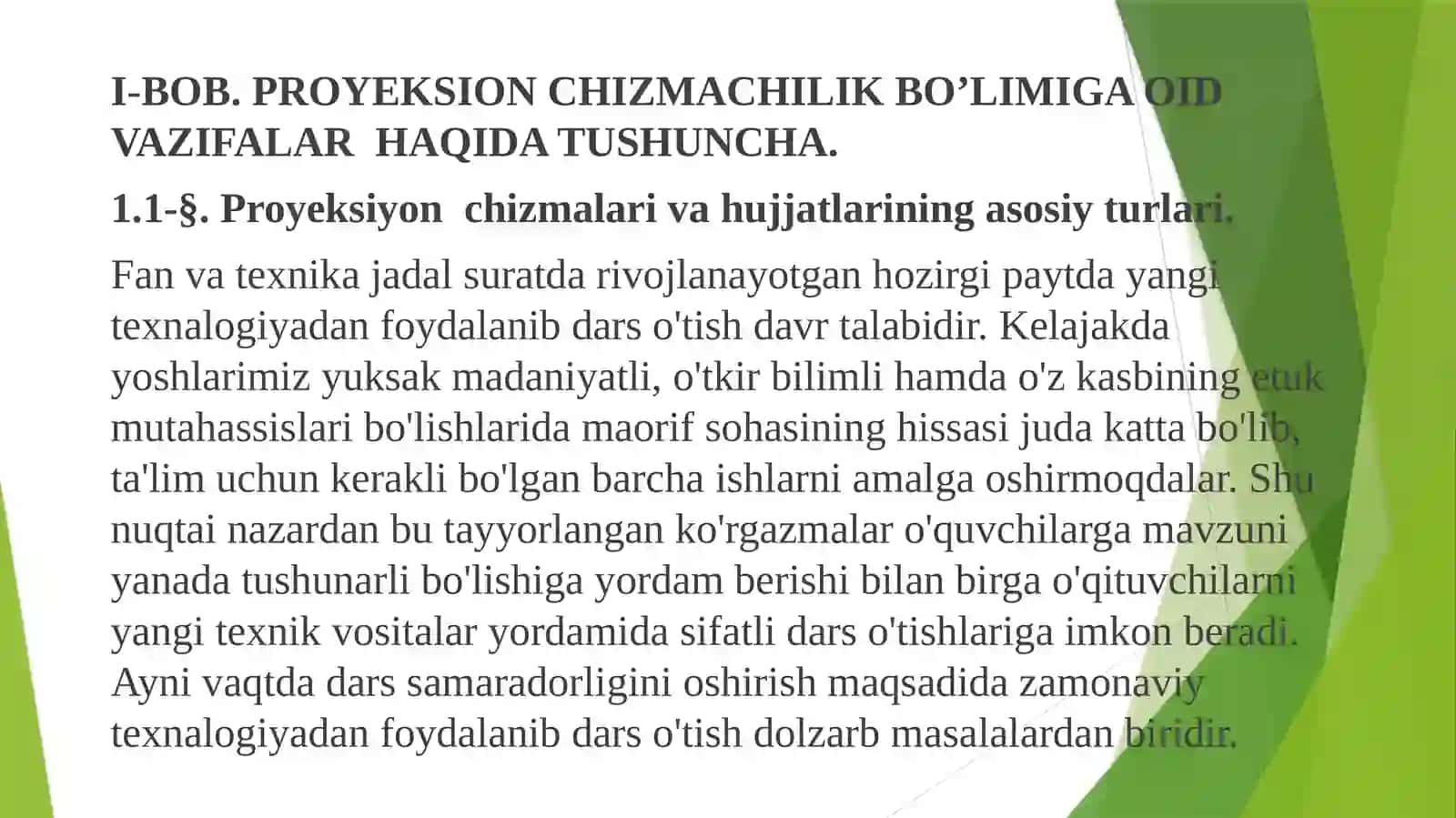PROYEKSIYON CHIZMACHILIK BO’LIMIGA OID VAZIFANI KOMPYUTERDA LOYIHALASH 3