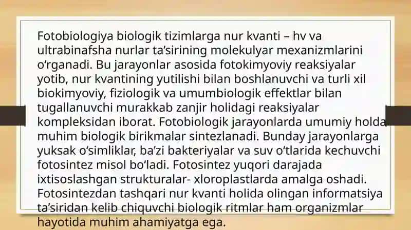 Fotoretseptsiya hujayra membranalarining molekulyar tuzilishi. 3