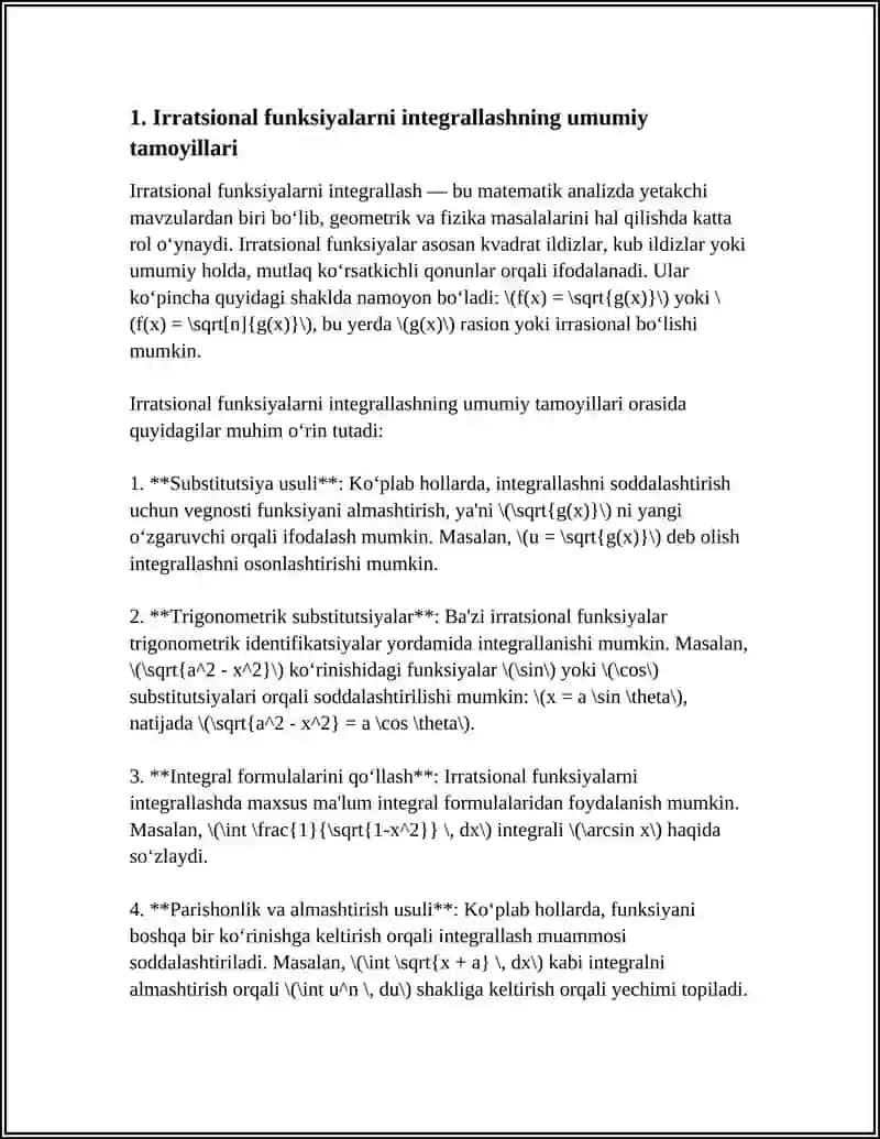 BAʼZI IRRATSIONAL FUNKSIYALARNI INTEGRALLASH 3