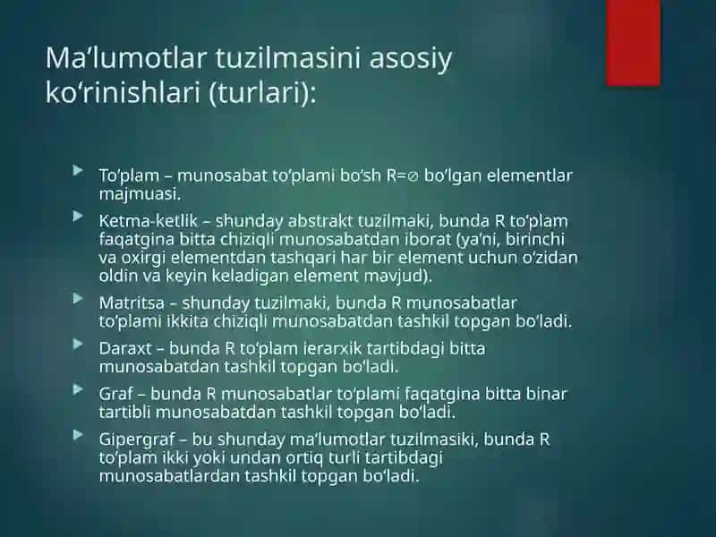 Ma'lumotlar tuzilmalarining umumiy ko'rinishlari 3
