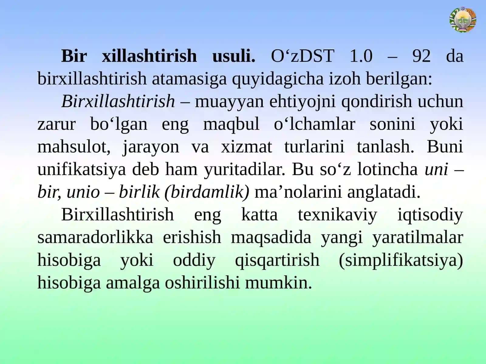 Standart toifalari va turlari. Standartlashtirishning uslubiy asoslari 3
