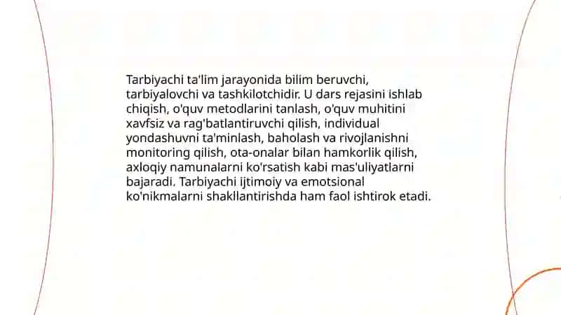 Ta'lim jarayonlarini tashkil etishda tarbiyachining òrni va pedagogik mahorati 3
