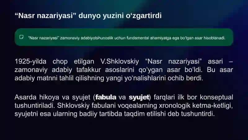 Viktor Shklovskiy va Nasr nazariyasi Bir asar bir inqilob 3