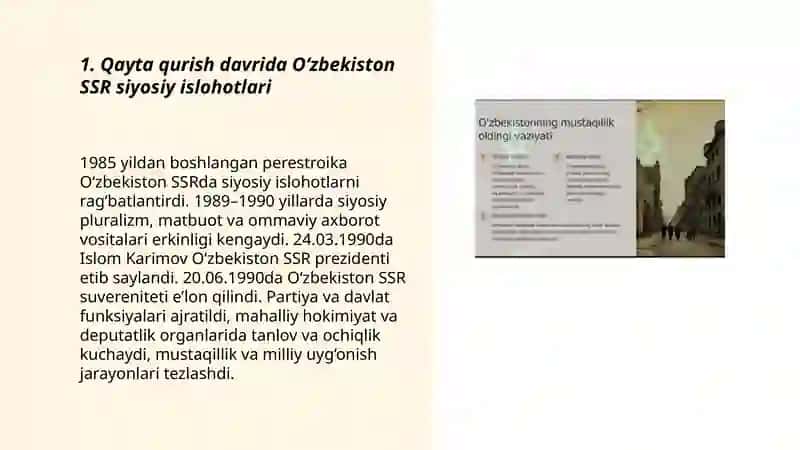 Qayta qurish yillarida O‘zbekistondagi ijtimoyi siyosiy vaziyat 3